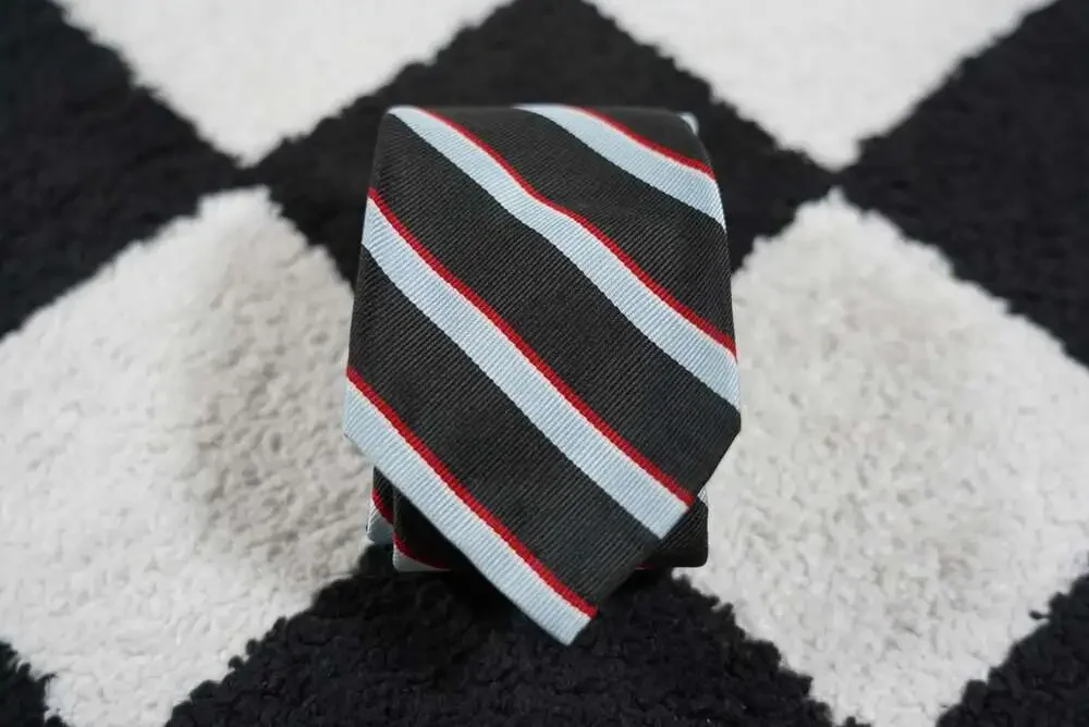 Polo Ralph Lauren Men's Striped Silk Necktie Black with Red Light Blue Stripes